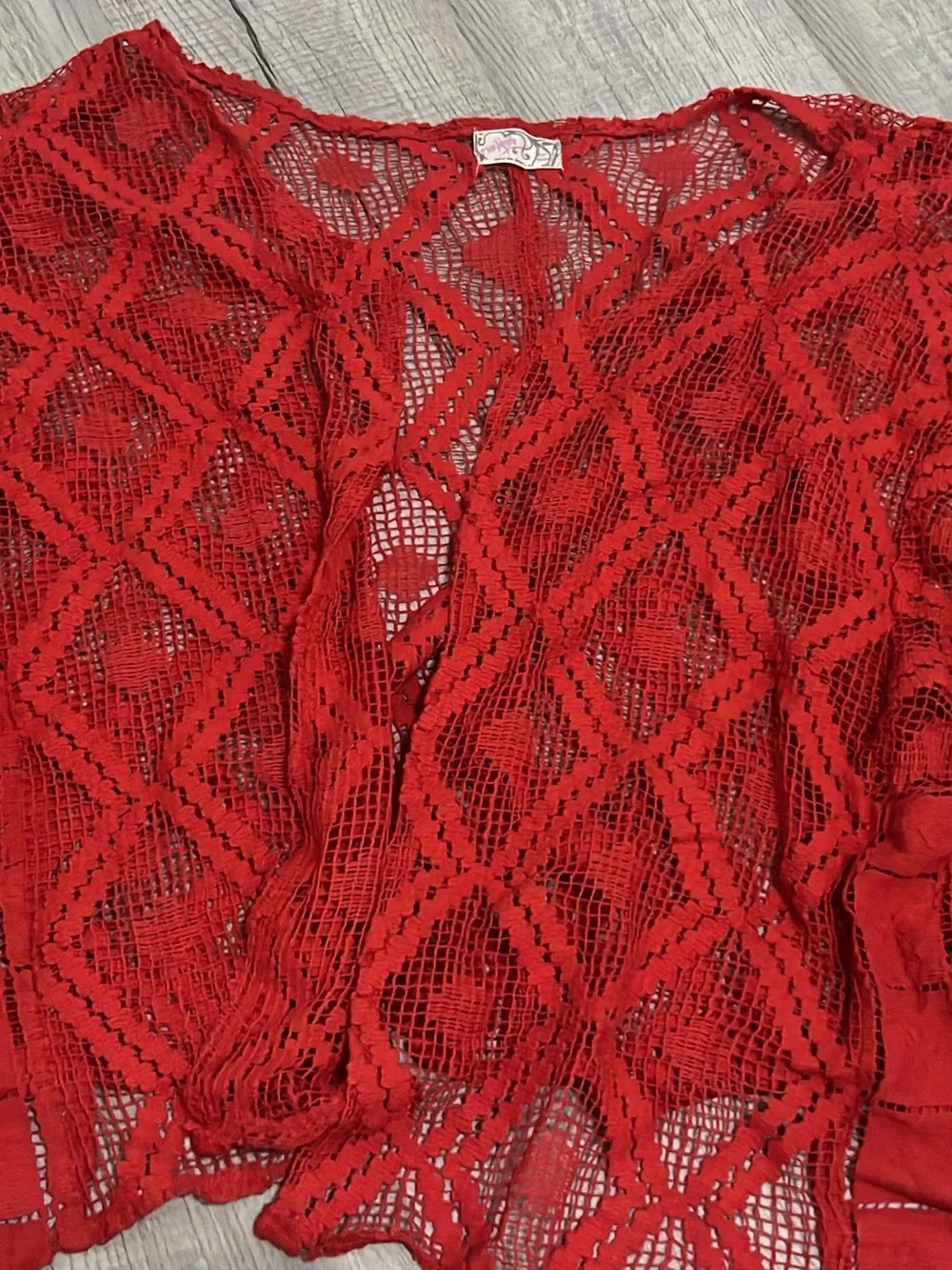 Free People One Size Women’s Red Crochet Swim Cover-Up Kimono
